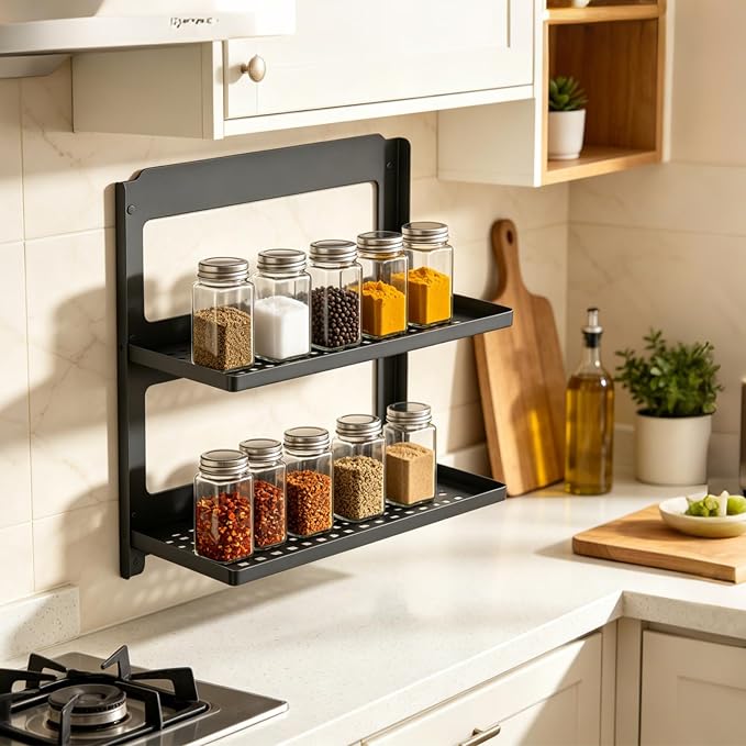 2-Tier Folding Metal Shelf Wall Mounted, Small Foldable Wall Shelf | Stackable - Image 7