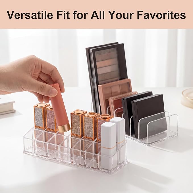 2-Pack Acrylic Makeup Organizer, 12-Slot Lipstick Holder and 7-Slot Eyeshadow - Image 4