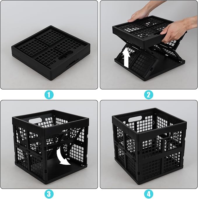 Square Milk Crate, 18 L Plastic Stackable Utility Crate, 3 Pack | Black Plastic - Image 3