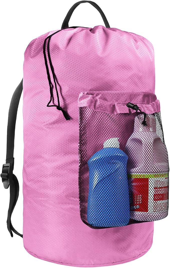 Laundry Bag with Shoulder Straps and Mesh Pocket Laundry Backpack Large by CATOTEL