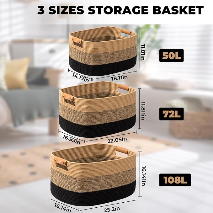danpinera Large Blanket Basket for Living Room, 72 L Rectangle Toy Storage - Image 4