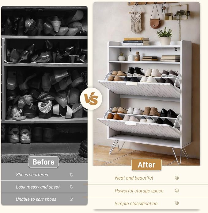 Karl home White Slim Shoe Storage Cabinet, Entryway Shoe Organizer | - Image 7