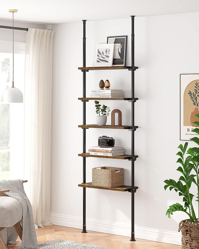 ALLZONE 5 Tiers Narrow Bookshelf, Tall Adjustable Ladder Book Shelf by ALLZONE