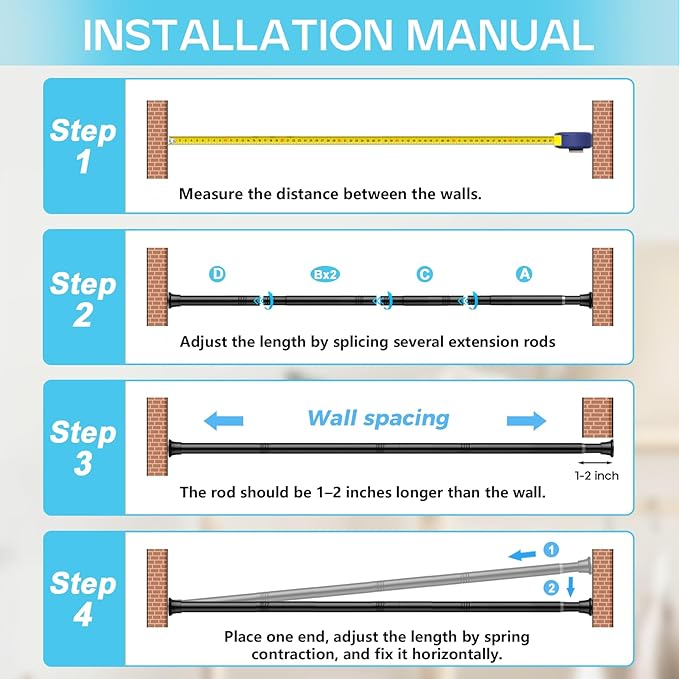 2 Pack Spring Tension Curtain Rod 32-62 inch, Adjustable Expandable Tension - Image 7