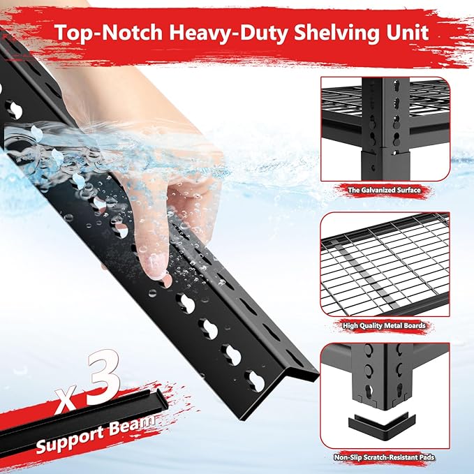 Storage Shelves, Garage Shelving Heavy Duty 2640LBS Capacity, 4 Tier Utility - Image 5