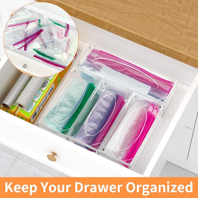FEMELI Food Bag Storage Organizer, Acrylic Kitchen Drawer Baggie Box, Compatible - Image 3