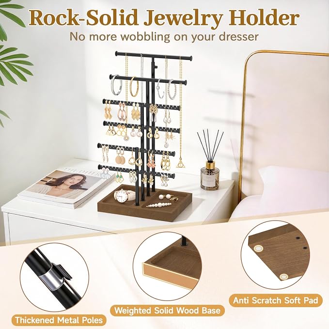 MODOWEY Necklace Holder Organizer Earring Stand Metal Tree - Image 5