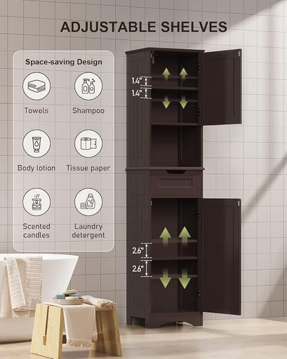 Gizoon 67” H Tall Bathroom Storage Cabinet, Narrow Cabinet, Dark Brown | Towel - Image 4