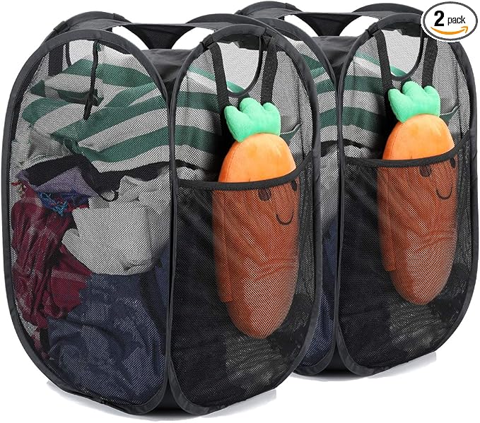 2 Pcs Strong Mesh Pop-up Laundry Hamper, Quality Pop Up Hampers by HOUSEAGAIN