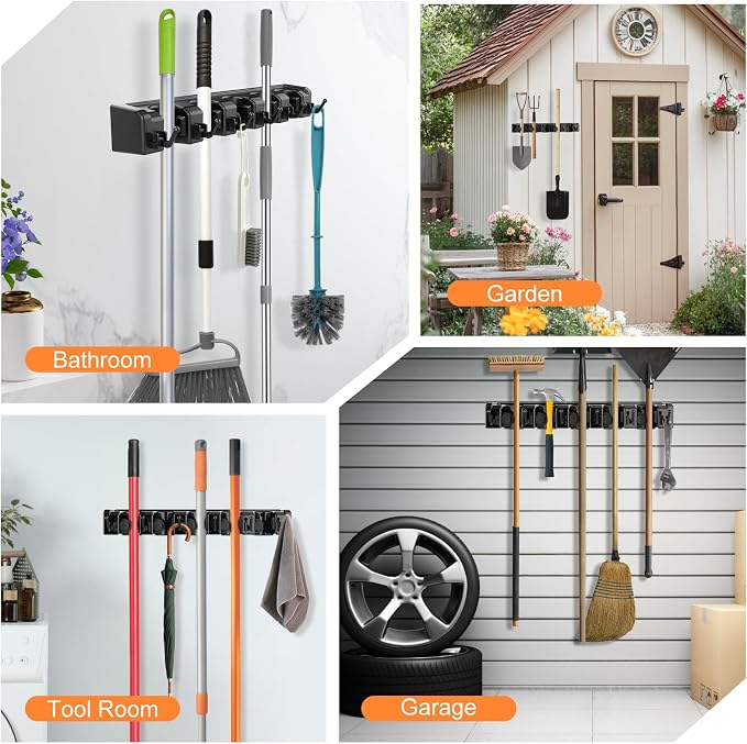 nacena Broom Holder Wall Mount, 2 Packs Black Wall Hanging Garden Tool & - Image 7