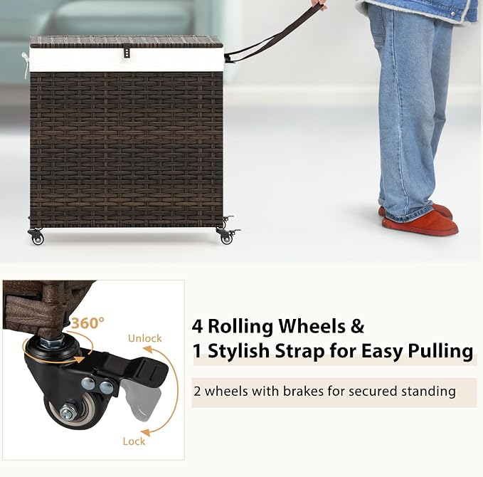 Giantex Laundry Hamper w/Wheels, 3 Section Hamper 125L w/2 Removable Liner Bags - Image 5