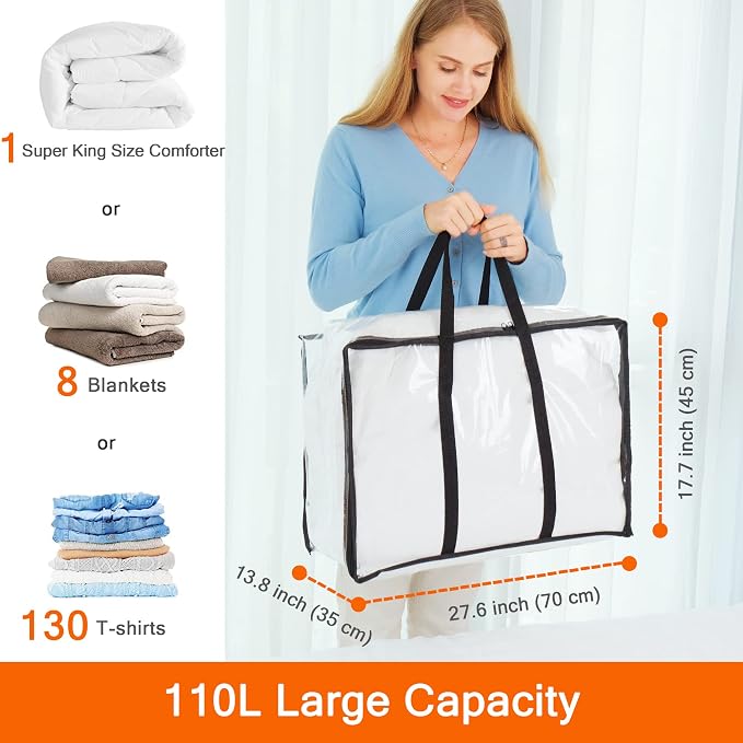 Vieshful 3 Pack Clear Storage Bags 110L Over-Sized Clothes Bags - Image 2