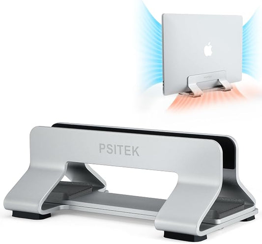 Aluminum Vertical Laptop Stand Dock Holder, Adjustable Slot Width 12-42mm by Psitek