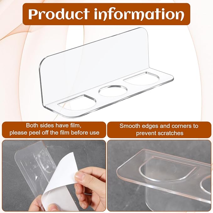 2pcs Acrylic Hair Brush Holder for Bathroom Adhesive Hair Tool Organizer - Image 6