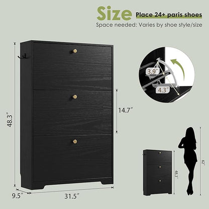 Nicetree Shoe Cabinet with 3 Flip Drawers, Narrow Shoe Organizer Cabinet - Image 2