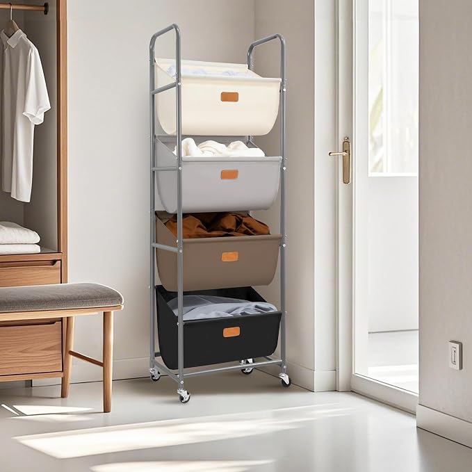 STORAGE MANIAC Vertical Rolling Laundry Hamper, 4 Section Laundry Sorter - Image 7
