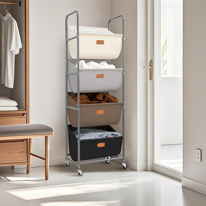STORAGE MANIAC Vertical Rolling Laundry Hamper, 4 Section Laundry Sorter - Image 7