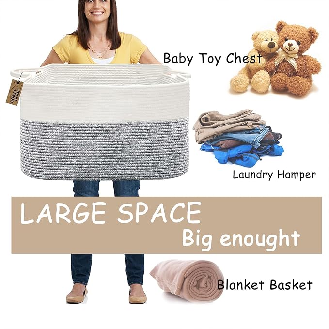 COMFY-HOMI Large Rectangle Laundry Storage Basket | Cotton Rope Woven, - Image 6