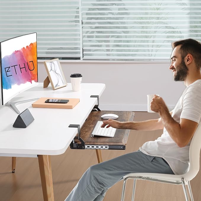 ETHU Keyboard Tray Under Desk, Pull Out Keyboard & Mouse Tray - Image 8