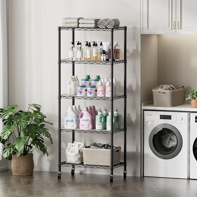 SINGAYE 5 Shelves Storage Shelf Wire Closet Bathroom Organizers Metal Pantry - Image 8