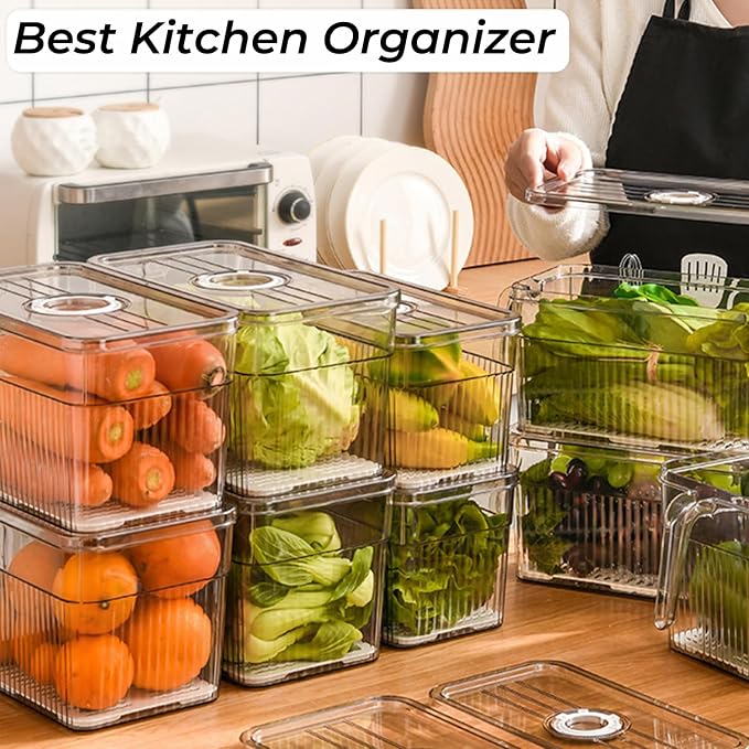 2 Pack Clear Refrigerator Organizers and Storage, Plastic Fridge Organizer Bins - Image 4