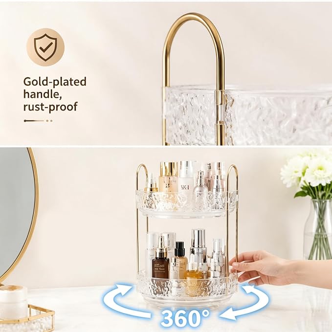 Fangoo 2 Tiers Clear Rotating Makeup Organizer - Image 3