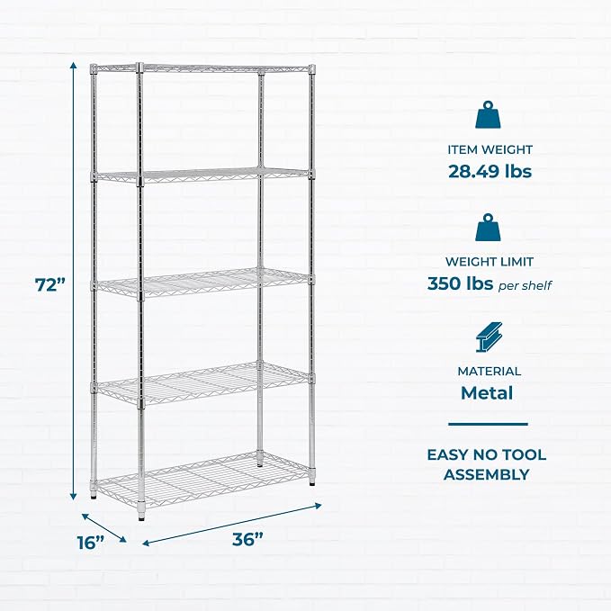 Honey-Can-Do 5-Tier Heavy Duty Adjustable Shelving Unit, 350-lb Per Shelf Metal - Image 3