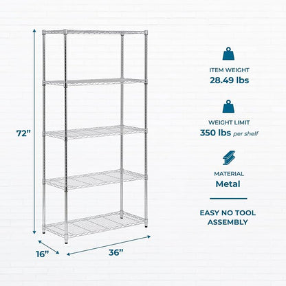 Honey-Can-Do 5-Tier Heavy Duty Adjustable Shelving Unit, 350-lb Per Shelf Metal - Image 3
