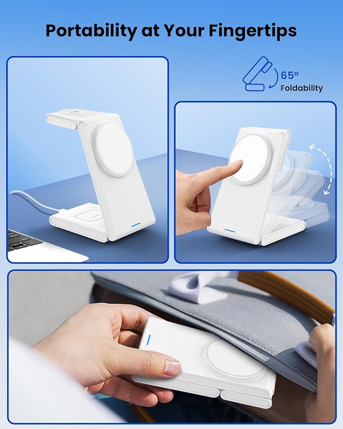 3 in 1 Wireless Charging Station, Foldable Magnetic Wireless Charger Stand - Image 4