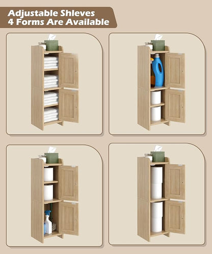 Akxomel Rattan Small Bathroom Cabinet Narrow Toilet Paper Organizer Oak | - Image 6