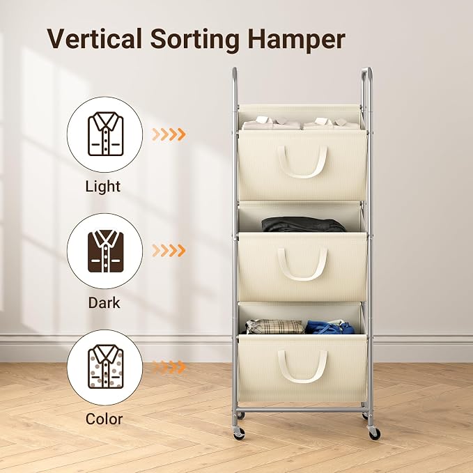 ELYKEN 120L Vertical Rolling Laundry Hamper - Image 5