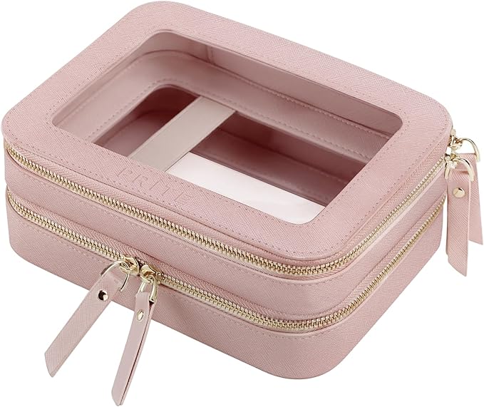Prite Double Layer Makeup Bag for Women Portable Clear Makeup Bag Cute by Prite