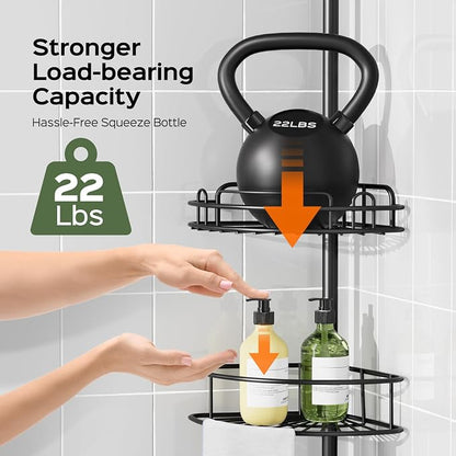 HAMITOR Shower Caddy Tension Pole: 4-Tier Rustproof Bathroom Corner Shelf - Image 2