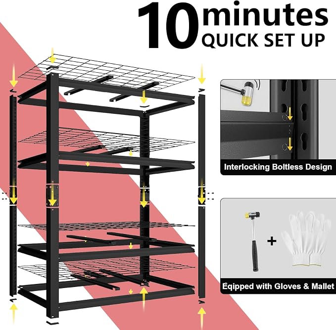 40W Garage Storage Shelves, 2200LBS Metal Storage Shelves, Adjustable Heavy - Image 7