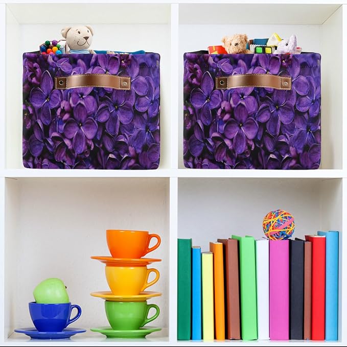 Spring Lilac Purple Floral Large Storage Basket, Foldable Storage Basket - Image 6