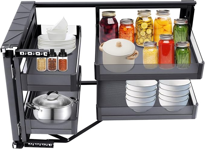 Blind Corner Cabinet Pull Out Organizer, 14 Inch 2 Tiers Pull Out Shelf by Unknown