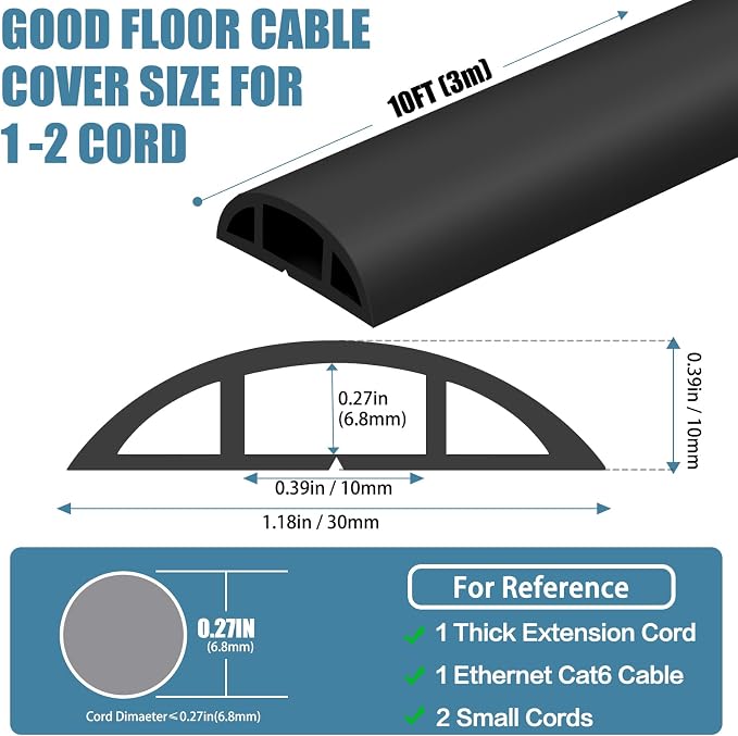 Floor Cord Covers for Wires 10FT Cable Hider Wire Coverr Self Adhesive Cord - Image 2
