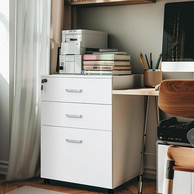 QDSSDECO 3 Drawer Mobile File Cabinet, Rolling Vertical Filing Cabinet fits A4 - Image 2