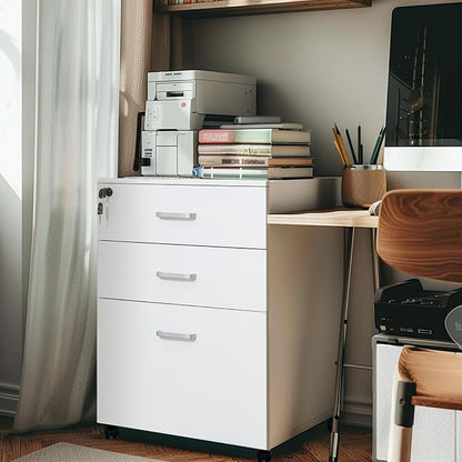 QDSSDECO 3 Drawer Mobile File Cabinet, Rolling Vertical Filing Cabinet fits A4 - Image 2