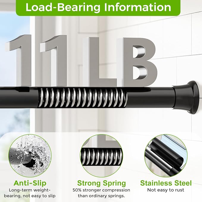 Black Small Shower Curtain Rod 16 to 36 Inches Adjustable, 3/4 Inch Diameter - Image 3