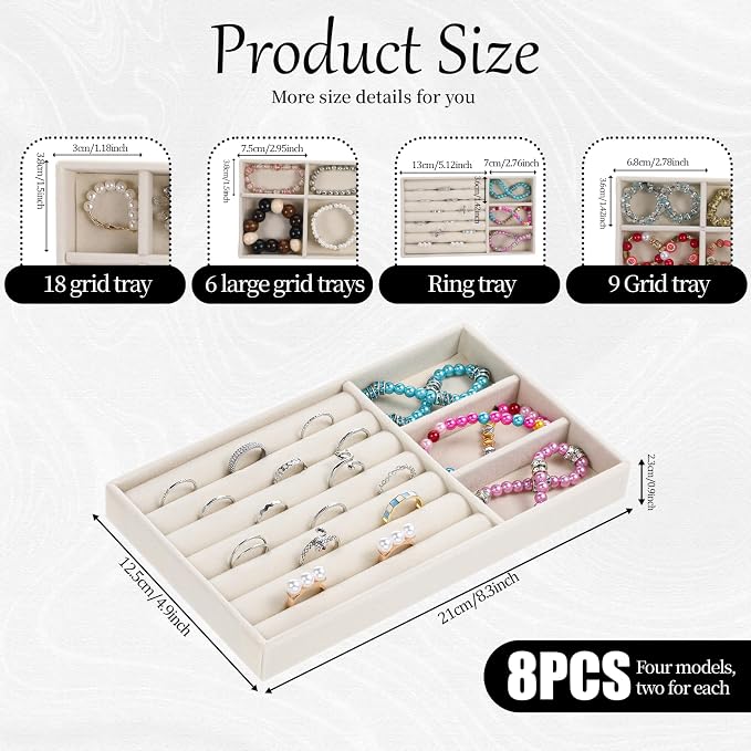 8 PCS Velvet Jewelry Trays, Stackable Jewelry Organizer Trays - Image 2