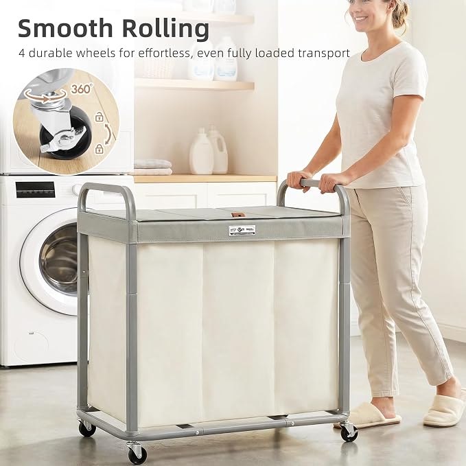 STORAGE MANIAC 3 Section Laundry Sorter, 60 Gal. Laundry Hamper Cart - Image 2