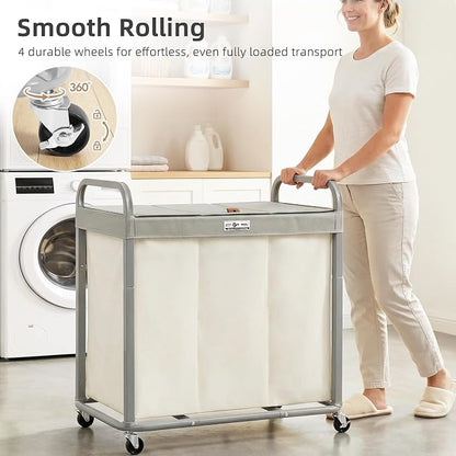 STORAGE MANIAC 3 Section Laundry Sorter, 60 Gal. Laundry Hamper Cart - Image 2