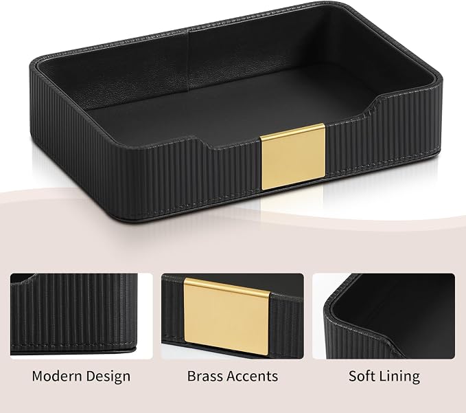Valet Tray Desktop Storage Organizer, PU Leather Catchall Bedside Vanity Tray - Image 4
