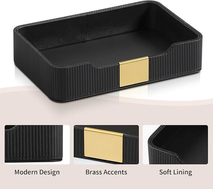 Valet Tray Desktop Storage Organizer, PU Leather Catchall Bedside Vanity Tray - Image 4