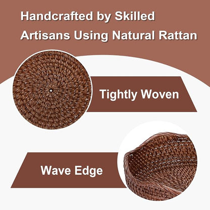 Hipiwe 10" Round Key Tray for Entryway Table Handwoven Wicker Basket Bowl | - Image 6