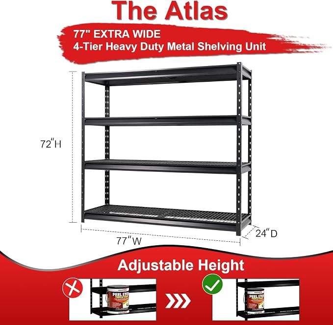 The Atlas 77” Ultra Wide 4-Tier Metal Garage Shelving 10, 000 lbs Capacity - Image 3