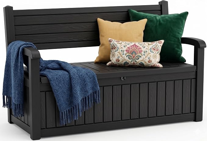 Storage Bench Outdoor Deck Box, 100 Gallon Waterproof & UV Resistant Lockable by Unknown