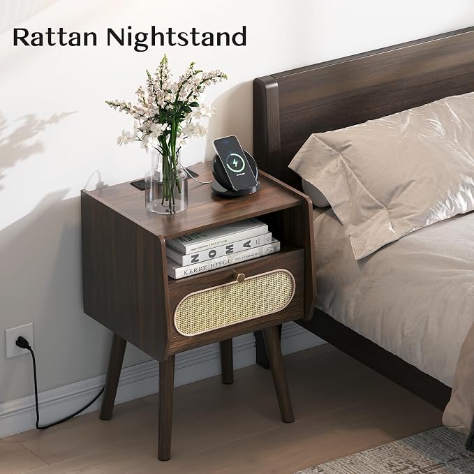 Nightstand Set of 2, Rattan Night Stands - Image 3