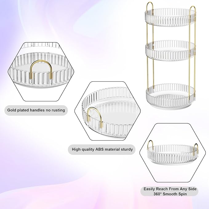 GTI 360°Rotating Makeup Organizer, 3 Tier Large Capacity Perfume Cosmetics - Image 5